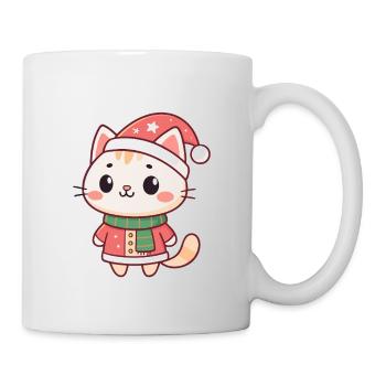 Chaton Noël kawaii en bonnet rouge - Mug blanc - blanc - Droite