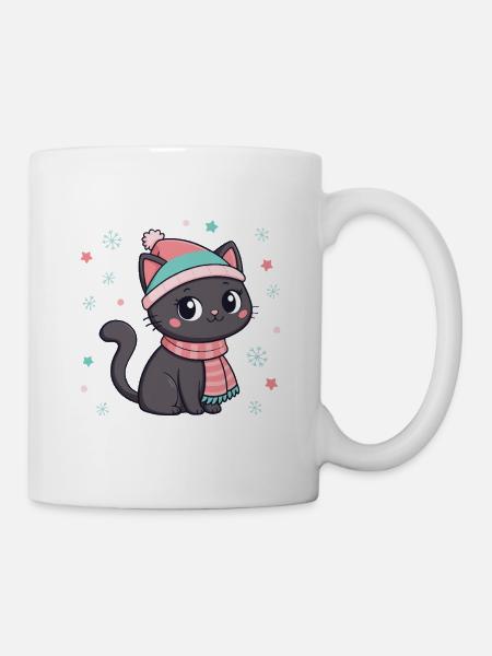 Winterschwarzes Kätzchen - Tasse - Weiß