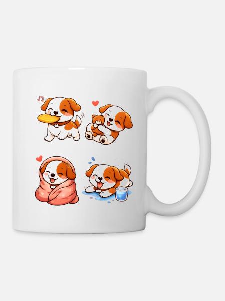 Chiots Cartoon Adorables et Tendres - Mug blanc - blanc