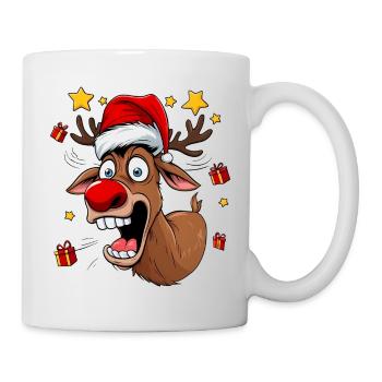 Lustiges Rentier rote Nase lustig verrückt  - Tasse - Weiß - Rechts
