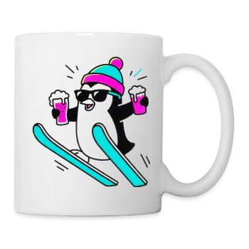 D’abord une pente, puis la fête. Manchot de fête. - Mug blanc - blanc - Droite