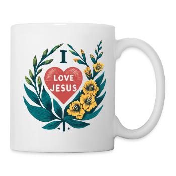 Liebe Jesus Herz Blumenkranz - Tasse - Weiß - Rechts