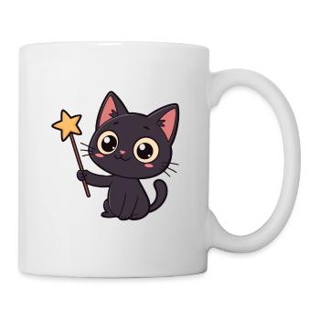 Chat magique et baguette étoilée - Mug blanc - blanc - Droite