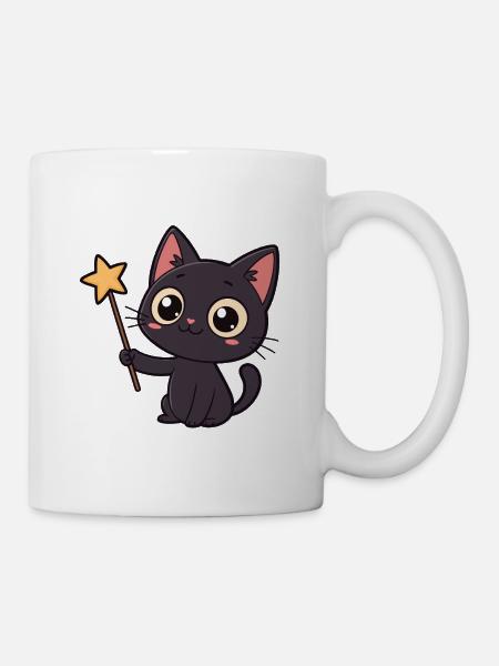 Magische Katze und Sternenzauberstab - Tasse - Weiß