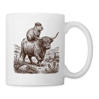 Lustiges Capybara reitet auf Highland-Kuh - Tasse - Weiß - Rechts