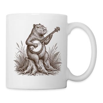 Drôle de capybara jouant du banjo - Mug blanc - blanc - Droite