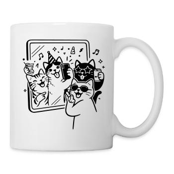 Party Cats Selfie Time mit Katzen vor dem Spiegel - Tasse - Weiß - Rechts