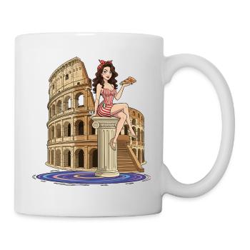 Pin-up im Kolosseum mit Pizza - Tasse - Weiß - Rechts