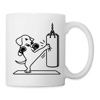 kickboxen boxen hund dackel - Tasse - Weiß - Rechts