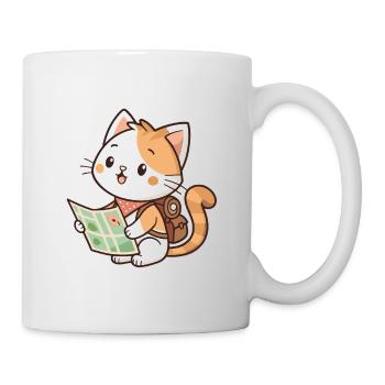 Kawaii explorer cat reading card - Mug - white - Right