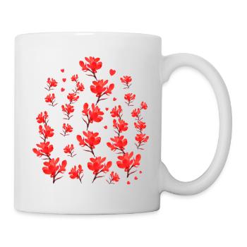 rotes Blütenmuster Herzen Girlanden Blumenmuster - Tasse - Weiß - Rechts
