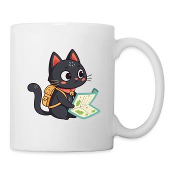 Chat voyageur aventureier lisant une carte - Mug blanc - blanc - Droite