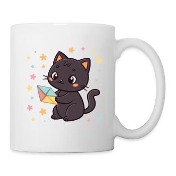 Schwarze Katze und Origami-Umschlag - Tasse - Weiß - Rechts