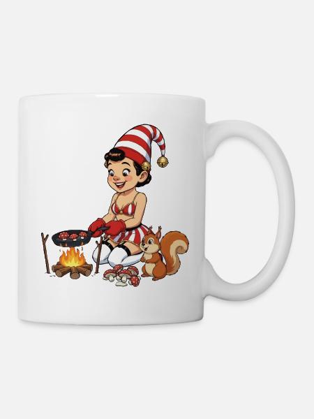 Leprechaun-Mädchen backt Pilze - Tasse - Weiß