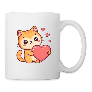 Süße Katze hält ein Herz - Tasse - Weiß - Rechts