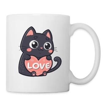 Chat Noir Câlin Coeur Love - Mug blanc - blanc - Droite