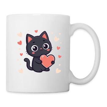 Chat noir câlin cœur pastel - Mug blanc - blanc - Droite