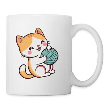 Cuddly kitten and blue ball - Mug - white - Right