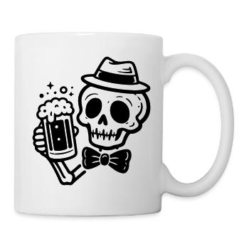 Totenkopf mit Hut und Bier Schwarz - Tasse - Weiß - Rechts