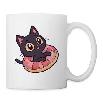 Schwarze Katze auf Donut-Boje - Tasse - Weiß - Rechts