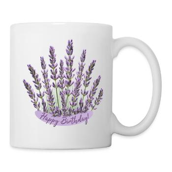 Lavender Birthday Greeting Purple Floral Birthday - Mug - white - Right