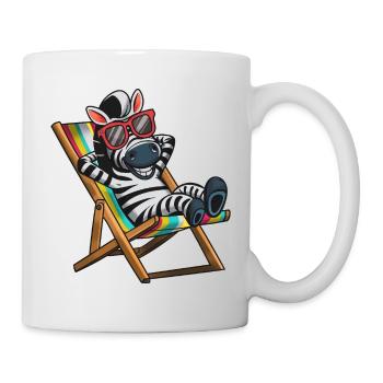Zebra relaxing in deck chair with colorful stripes - Mug - white - Right