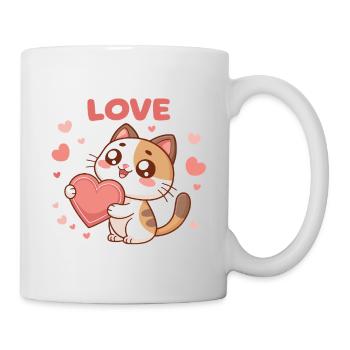 Kawaii-Katze trägt Liebesherz - Tasse - Weiß - Rechts