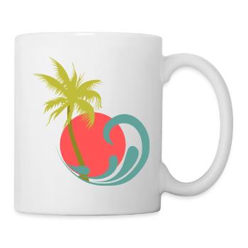 Plage tropicale de palmiers, soleil et vagues - Mug blanc - blanc - Droite