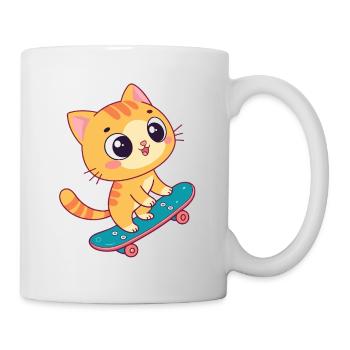 Kawaii kitten on skateboard - Mug - white - Right