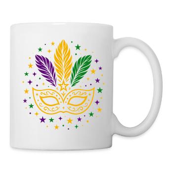 Karneval Maske mit Federn & Sternen - Tasse - Weiß - Rechts