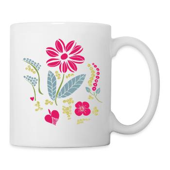 Blumenornament mit Blättern - Tasse - Weiß - Rechts