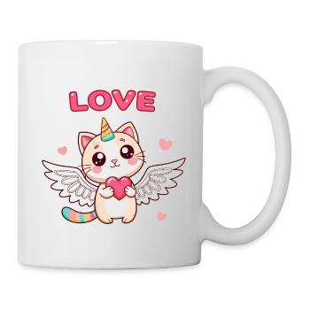 Chat Licorne ailé et cœur enchanté - Mug blanc - blanc - Droite