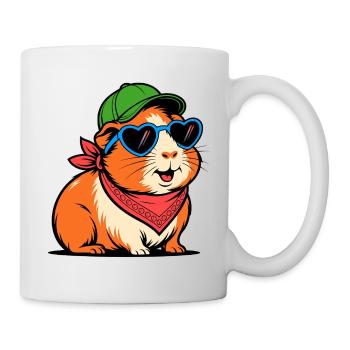 Meerschweinchen mit Sonnenbrille – Süßes Tiermotiv - Tasse - Weiß - Rechts