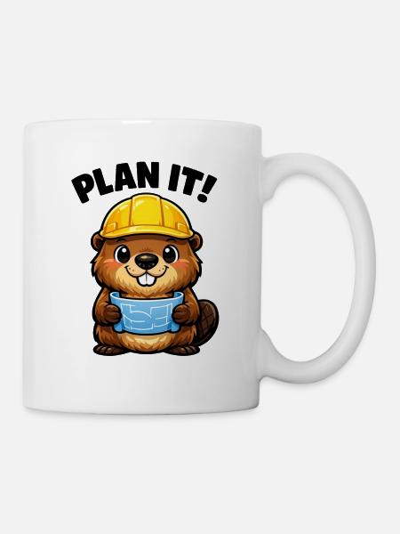 Bauheld Biber mit Plan - Tasse - Weiß