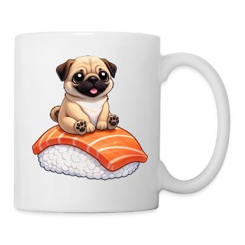 Süßer Mops mit Sushi Japanisches Essen - Tasse - Weiß - Rechts