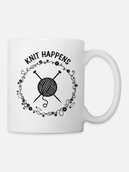 Knit Happens Wolle Stricken - Tasse - Weiß