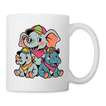 Niedlicher Elefant, Nashorn & Nilpferd Cartoon - Tasse - Weiß - Rechts
