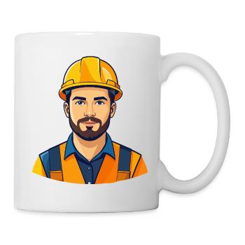 Construction worker with helmet illustration construction site motif - Mug - white - Right