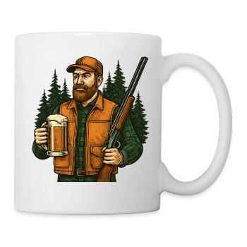 Forest hunter with beer and rifle - Mug - white - Right