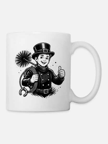 Dessin animé joyeux du ramoneur de cheminée - Mug blanc - blanc