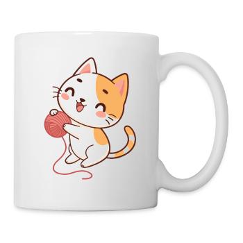 Happy kitten and yarn - Mug - white - Right