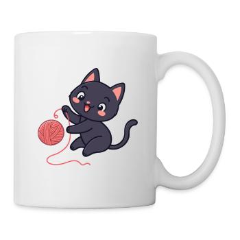 Black kitten and ball of wool - Mug - white - Right