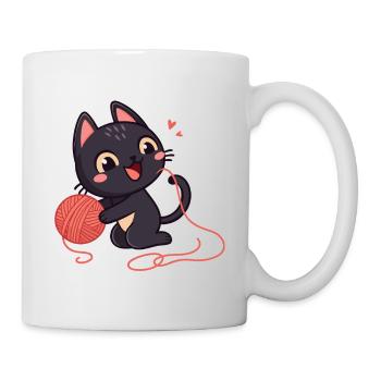 Black kitten and ball of wool - Mug - white - Right