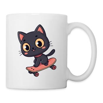 Chat Noir sur Skateboard Cartoon - Mug blanc - blanc - Droite