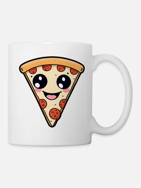Kawaii Pizza Scheibe - Tasse - Weiß