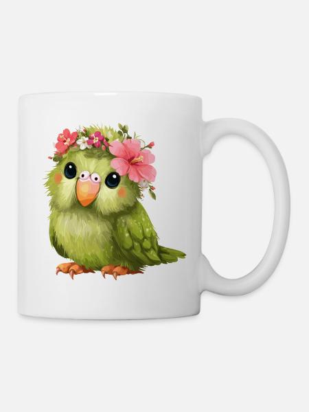 Blütenkranz Papagei - Tasse - Weiß
