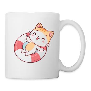 Kawaii-Katze in Sommerboje - Tasse - Weiß - Rechts