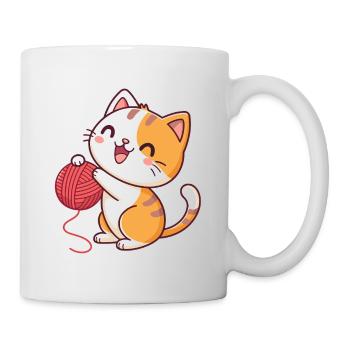 Glückliches Kätzchen und roter Ball - Tasse - Weiß - Rechts