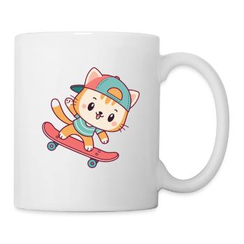Cat skateboard with cap - Mug - white - Right