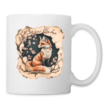 Fuchs mit Kirschblüten - Tasse - Weiß - Rechts